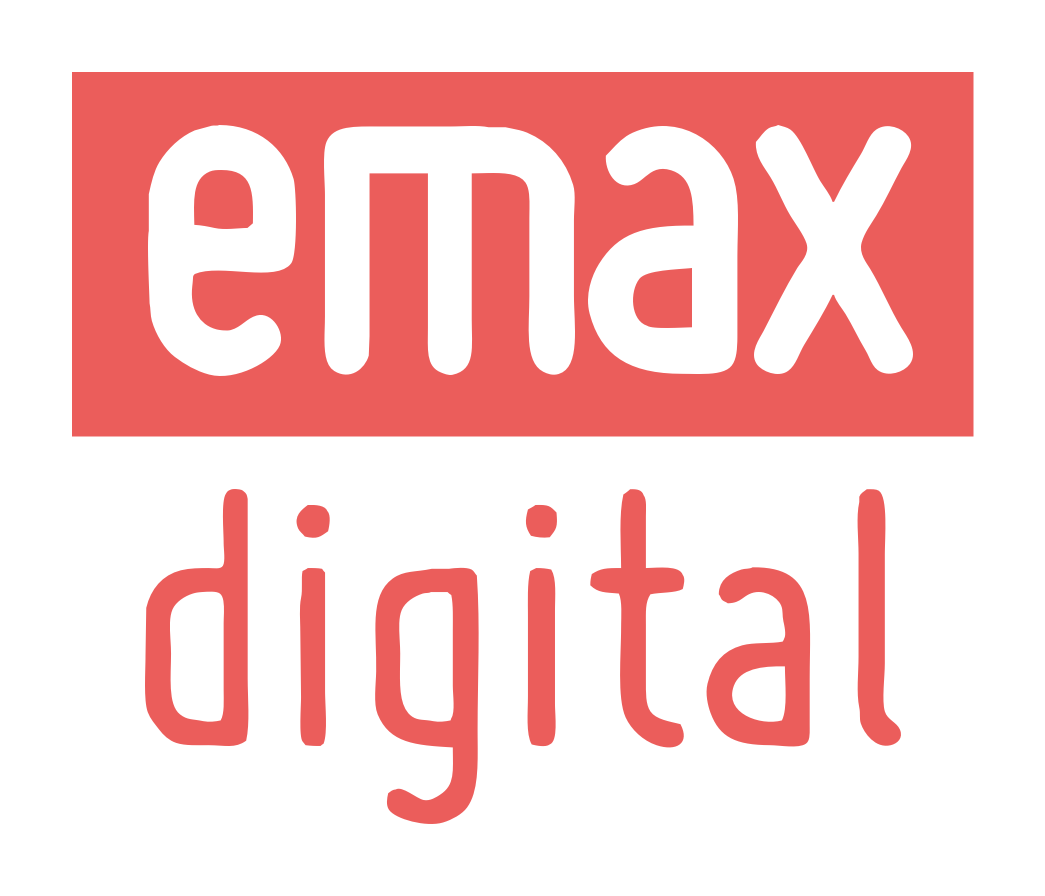 emax digital logo - vertical - red with white background